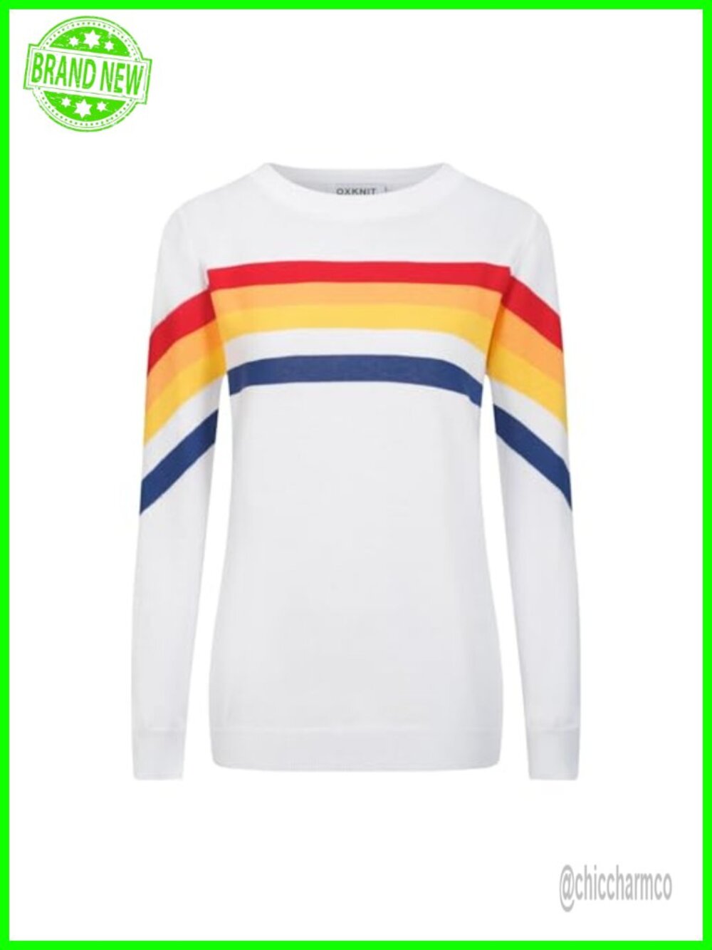 Womens Retro Knit T-Shirt 1960s Striped Crewneck Long Sleeve Pullover Casual